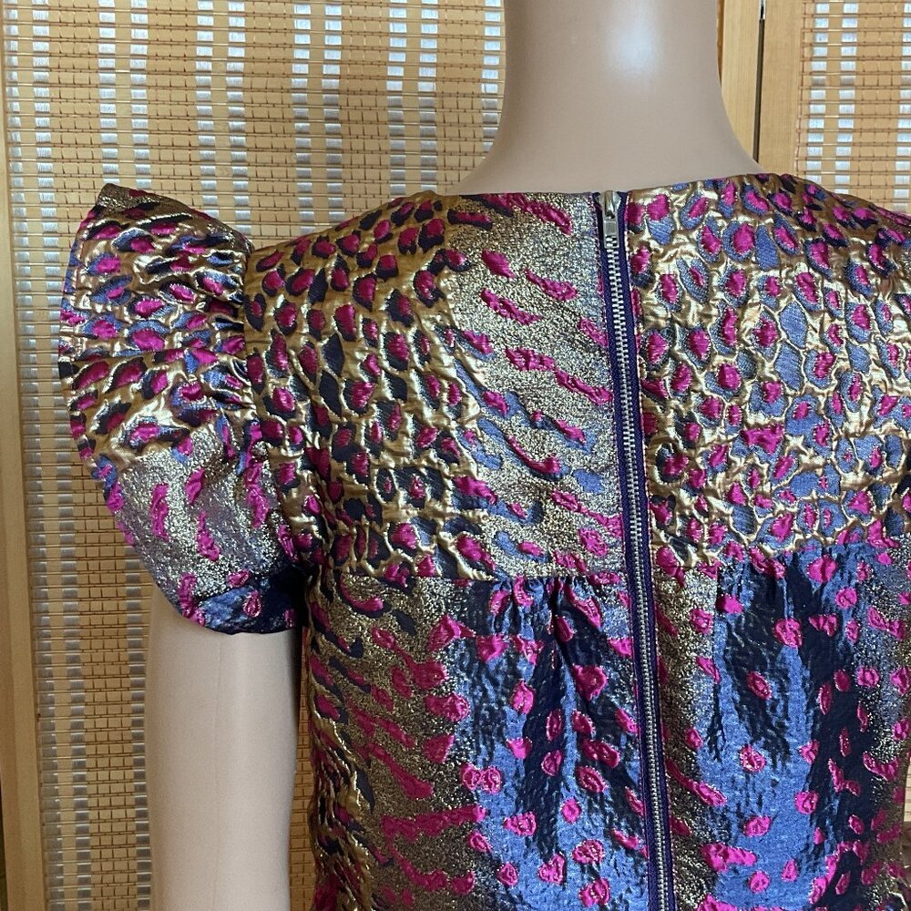 NWOT! THML Metallic Textured Wildcat Mini Dress Pink Gold Flutter Sleeve Small - Picture 10 of 16